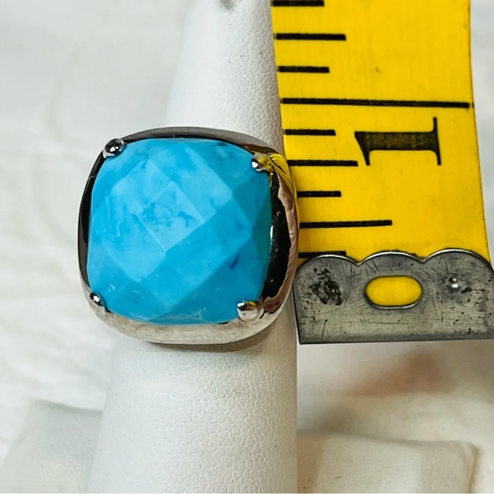 Sterling Silver Faceted Blue Turquoise Statement Ring